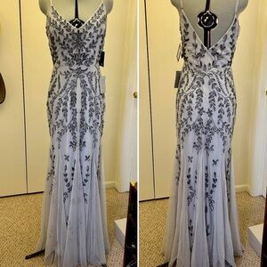 MARINA Gray Sleeveless V-Neck Gown